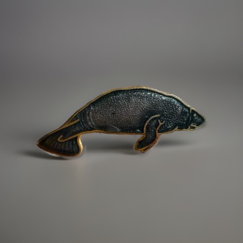 Vintage manatee enamel lapel - manatee,